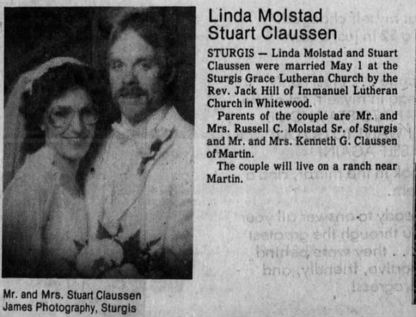 Claussen/Molstad marriage, 6 Jun 1982